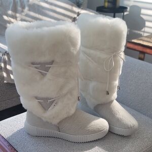 Faux Fur White Winter Ski Boots